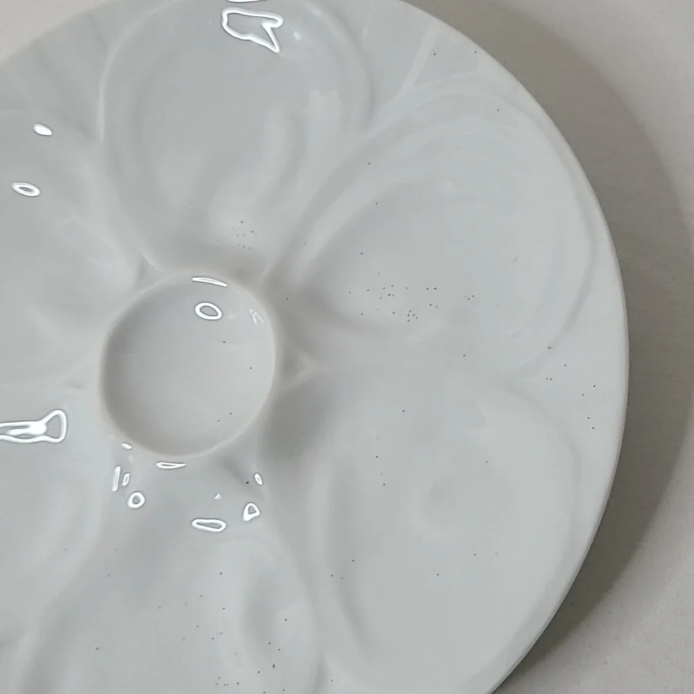 Vintage 60's Oyster Dish Plate Ceramic Stoneware Porcelain White Serve Platter